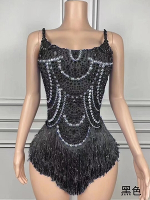AD2442 Adult Women's Knee-Length Jumpsuit Luxurious Performance Costume with Dazzling Diamonds and Fringe