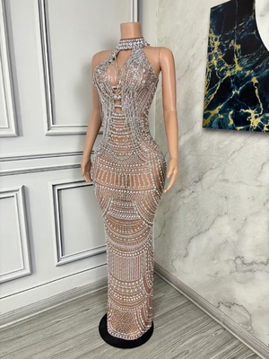 Kimsheinfashion AD2352 Luxurious Handmade Crystal Evening Dress Party Shining Performance Sleeveless Gown from Guangdong