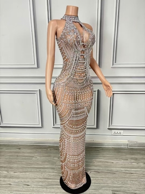 Kimsheinfashion AD2352 Luxurious Handmade Crystal Evening Dress Party Shining Performance Sleeveless Gown from Guangdong