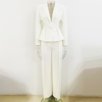 Customizable Logo Accepted SR2240 White Two-Piece Suit Pants with Decorative Hollow Design and Open Slits Women's Satin Fabric