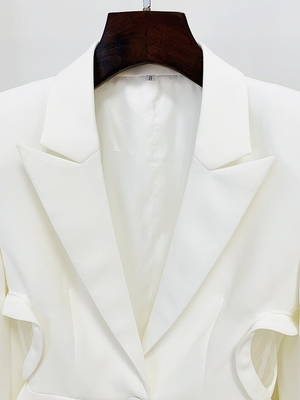 Customizable Logo Accepted SR2240 White Two-Piece Suit Pants with Decorative Hollow Design and Open Slits Women's Satin Fabric