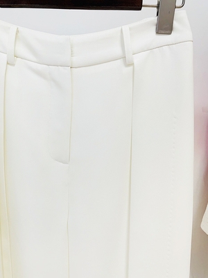 Customizable Logo Accepted SR2240 White Two-Piece Suit Pants with Decorative Hollow Design and Open Slits Women's Satin Fabric