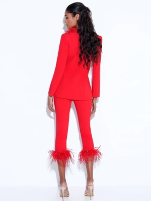 SR2231 Fashion Women's Luxurious Two-Piece Feather Sexy Club Set Luxurious Look and Feel with Polyester Material Printing