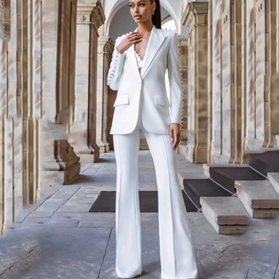 Kimshein SR2235 V-Neck Elegant Dress Spring Two-Piece Pearl Suit for Environmentally Responsible and Stylish Fashion