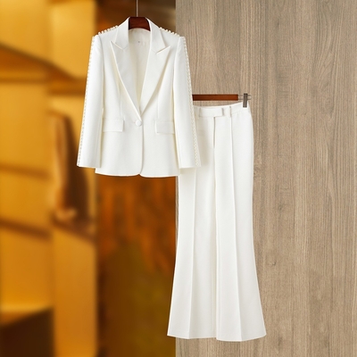 Kimshein SR2235 V-Neck Elegant Dress Spring Two-Piece Pearl Suit for Environmentally Responsible and Stylish Fashion