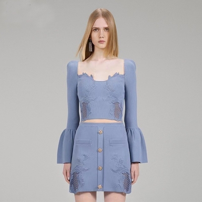 SR2229 Sexy Tight Dress Luxury Elegant Two-Piece Mini Dress Summer Autumn Suit with Hollow Decoration and Breathable Design