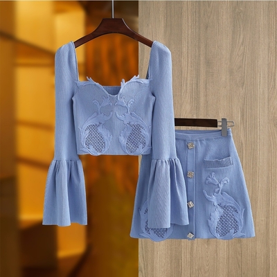 SR2229 Sexy Tight Dress Luxury Elegant Two-Piece Mini Dress Summer Autumn Suit with Hollow Decoration and Breathable Design