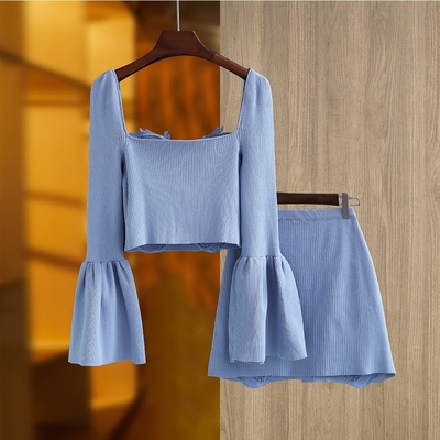 SR2229 Sexy Tight Dress Luxury Elegant Two-Piece Mini Dress Summer Autumn Suit with Hollow Decoration and Breathable Design