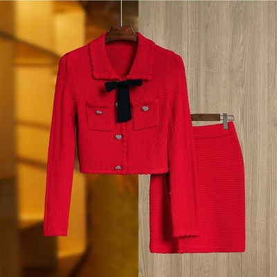 SR2225 Knitted Mini Dress Women's Top and Skirt Set Luxury Fashion Two-Piece Set for Women's Clothing