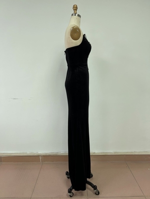 Women's Night Velvet Party Dress Floor-Length Black with Slit and Diamond Embellishments in S-L Size Ready to Ship