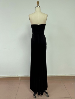 Women's Night Velvet Party Dress Floor-Length Black with Slit and Diamond Embellishments in S-L Size Ready to Ship