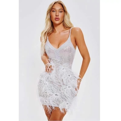 Fast Shipping ED2409 Clothing Feather Beaded Women's Fashion Evening Dress Water Drill Crystal Dress with 7-Day Fast Sampling