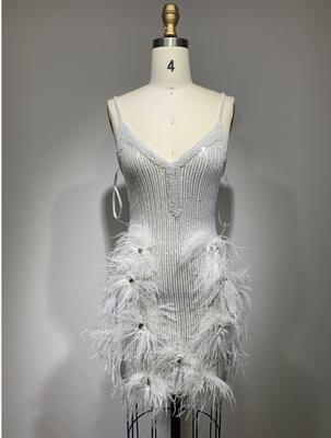 Fast Shipping ED2409 Clothing Feather Beaded Women's Fashion Evening Dress Water Drill Crystal Dress with 7-Day Fast Sampling
