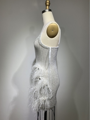 Fast Shipping ED2409 Clothing Feather Beaded Women's Fashion Evening Dress Water Drill Crystal Dress with 7-Day Fast Sampling