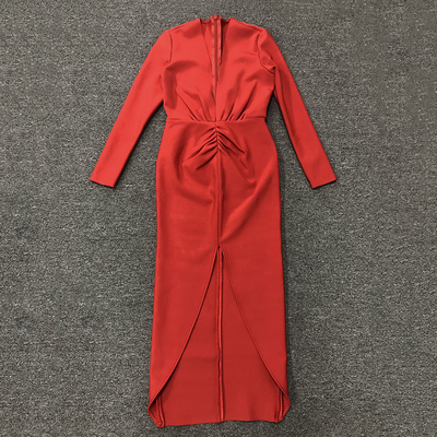 LS2540 Kimshein Fashion Collection Natural Waistline V-neck Bandage Dress for Women's Sophisticated Appearance