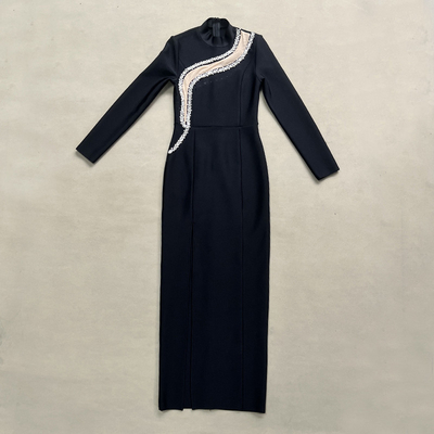 LS2545 Kimshein Long-Sleeved Bodycon Dress Crystal Evening Dress Diamond Set Women Bandage Dress for Immediate Delivery