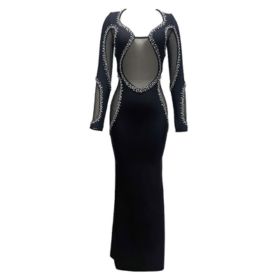 LS2546 Fashionable Women's Evening Dress with Sparkling Crystal and Diamond Embellishments