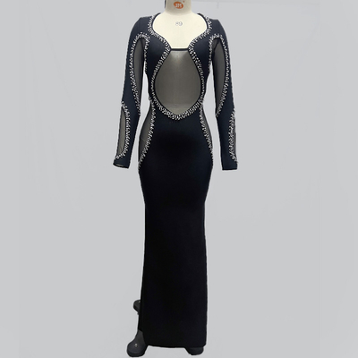 LS2546 Fashionable Women's Evening Dress with Sparkling Crystal and Diamond Embellishments