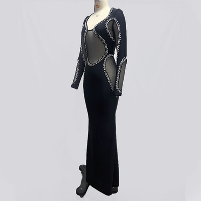 LS2546 Fashionable Women's Evening Dress with Sparkling Crystal and Diamond Embellishments