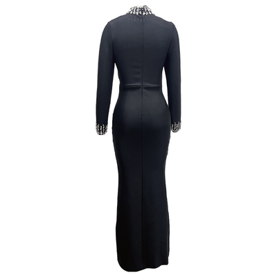 LS2548 Women's Crown Waistline Luxurious Beaded Long Sleeve Cocktail Dress with Custom Logo and Customizable Design