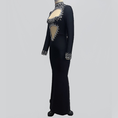 LS2548 Women's Crown Waistline Luxurious Beaded Long Sleeve Cocktail Dress with Custom Logo and Customizable Design
