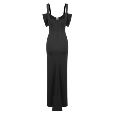 High Slit and Sheer Netting Add a Touch of Elegance to this Sexy Black Maxi Dress Perfect for a Party Look