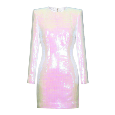 Summer LS2580 Fashion Women's Pearl Glitter Birthday Dress Long Sleeve Sequin Club Party Mini Evening Dress for Ladies