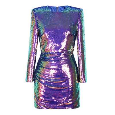Summer LS2580 Fashion Women's Pearl Glitter Birthday Dress Long Sleeve Sequin Club Party Mini Evening Dress for Ladies