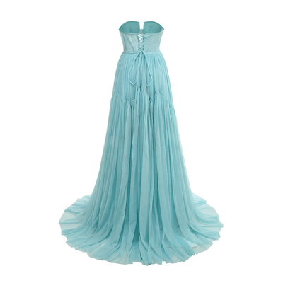 350g Elegant Sweet Style Blue Party Dress with 3D Flower Decoration and Floor-Length for Women's Elegant Birthday Celebration