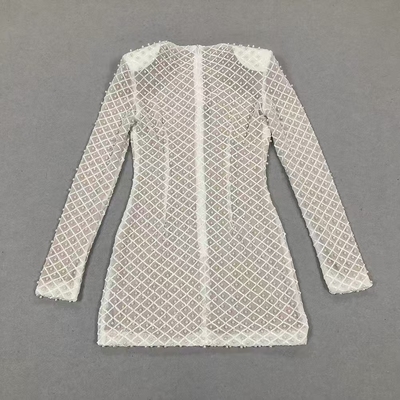 LS2581 Luxurious Pearl Crystal Party Dress Elegant Long Sleeve Straight Knife Skirt Elastic Waistline for Women's Parties