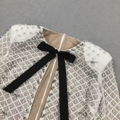 LS2581 Luxurious Pearl Crystal Party Dress Elegant Long Sleeve Straight Knife Skirt Elastic Waistline for Women's Parties