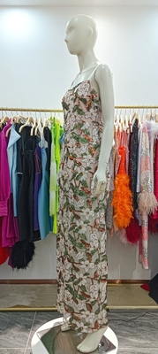 Sleek Sleeveless Evening Gown Women's Long Maxi Dress with Luxurious Shiny Sequin Sewing Flowers Full Polyester Material