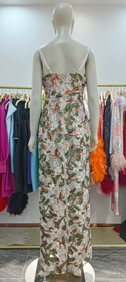 Sleek Sleeveless Evening Gown Women's Long Maxi Dress with Luxurious Shiny Sequin Sewing Flowers Full Polyester Material