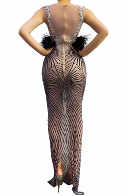 AD2254 Kimshein Top Fashion Celebrity Crystal Shiny Dress Ostrich Feather Party Dress for Women No Printing Method