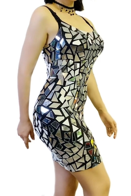 Natural Waistline AD2291 Handmade Club Wear Shiny Sequin Mini Cocktail Dress Sleeveless Mesh Fabric