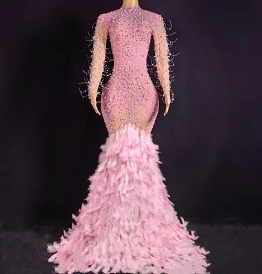 AD2048 Long Sleeve Party Dress for Women's Birthday Unique Feather and Crystal Embellishments from Guangdong