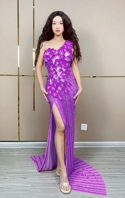 AD2053 Handmade Evening Gown 3D Flower Crystal Sexy Dress with Illusion Element and Patchwork Pattern