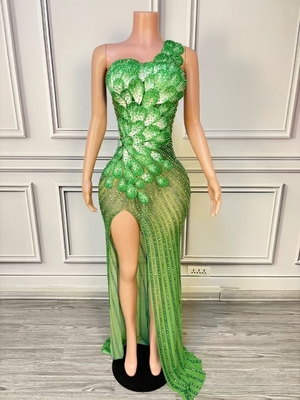 AD2053 Handmade Evening Gown 3D Flower Crystal Sexy Dress with Illusion Element and Patchwork Pattern