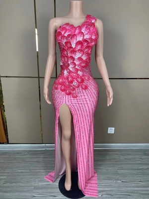 AD2053 Handmade Evening Gown 3D Flower Crystal Sexy Dress with Illusion Element and Patchwork Pattern