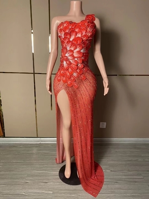 AD2053 Handmade Evening Gown 3D Flower Crystal Sexy Dress with Illusion Element and Patchwork Pattern