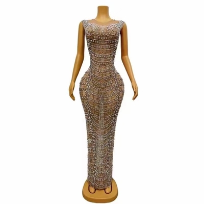 AD1939 Women's Party High Floor Length Dance Party Dress with Crystal Decoration and 240g Fabric Weight Customizable Logo