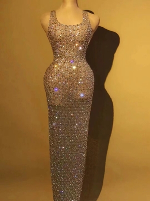 A-Line Club Dress AD1925 Fashionable Women's Sexy Dress with Elegant Sleeveless Design and Sparkling Diamonds