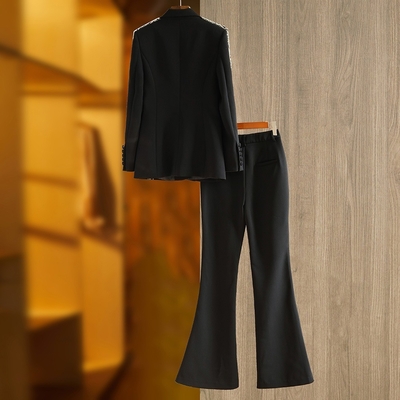 Pure Color Women's Spring Suit with Handmade Crystal Bead and Diamond Embellishment SR2224 Diamond Embellished Pants