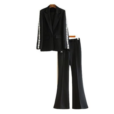 Pure Color Women's Spring Suit with Handmade Crystal Bead and Diamond Embellishment SR2224 Diamond Embellished Pants