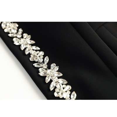 Pure Color Women's Spring Suit with Handmade Crystal Bead and Diamond Embellishment SR2224 Diamond Embellished Pants