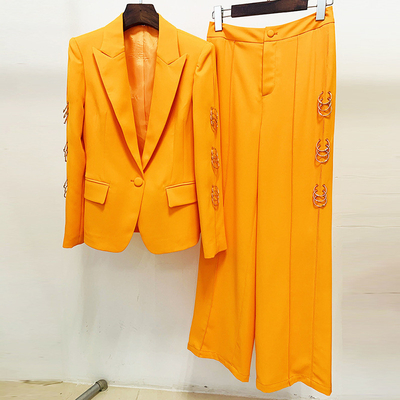 SR2220 Luxurious and Elegant Women's T-Table Design Suit with Ring Decoration 2 Pieces Set Polyester Cotton Fabric Pockets