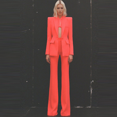 7 Days Fast Sampling SR2218 Kimshein Women's Fancy Blazer and Pants Suit Bright Colored Two-Piece Set with Latest Design