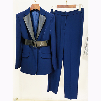 SR2217 Women's Suit Pants Design in Deep Blue Two-Piece Business Suit Jacket for Women Made of Polyester and Cotton Fabric