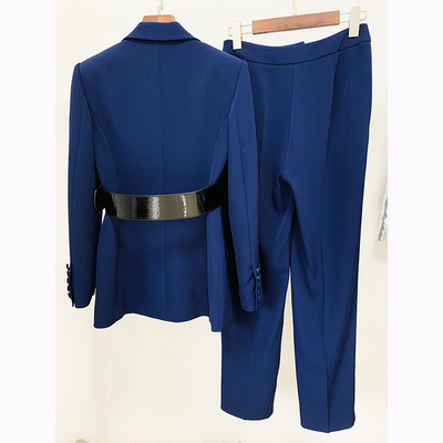 SR2217 Women's Suit Pants Design in Deep Blue Two-Piece Business Suit Jacket for Women Made of Polyester and Cotton Fabric