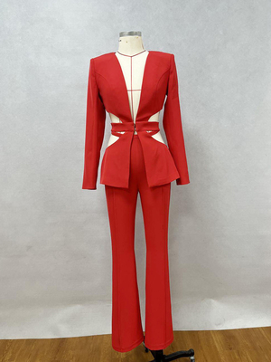 SR2215 Women's Club Clothing Two-piece Set Red Cut Women's Spring Suit Women's Clothing Supports Intelligent Tracking